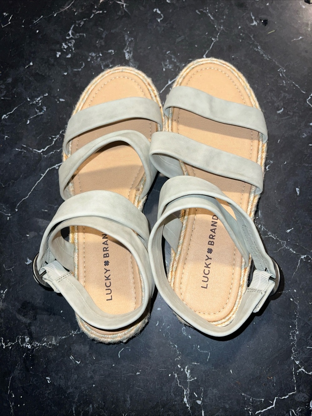 Lucky Brand Light Gray Suede Strappy Espadrille Sandals